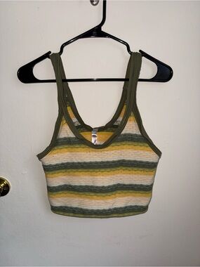 Out From Under (Pacsun) Striped Crop Tank Top - Olive & Mustard